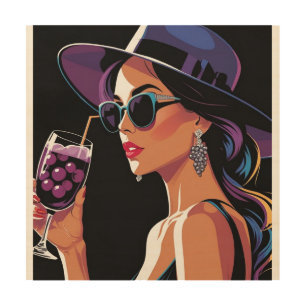 Stylish Woman with Grape Cocktail Pop Art Print