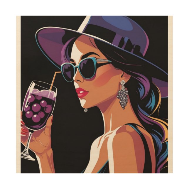 Stylish Woman with Grape Cocktail Pop Art Print (Front)