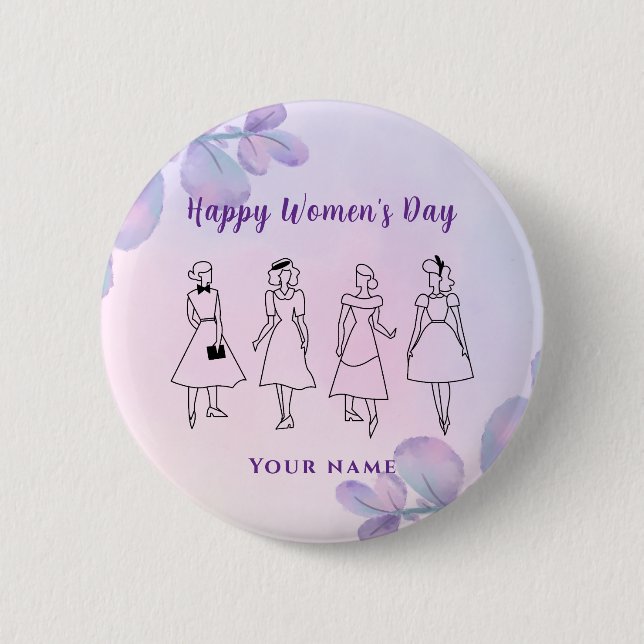Stylish women Personalized purple Women's day Button (Front)
