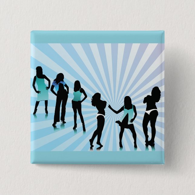 Stylish Women Silhouettes Teal Blue Fashion Button (Front)