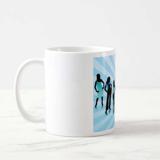 Stylish Women Silhouettes Teal Blue Fashion Coffee Mug (Left)