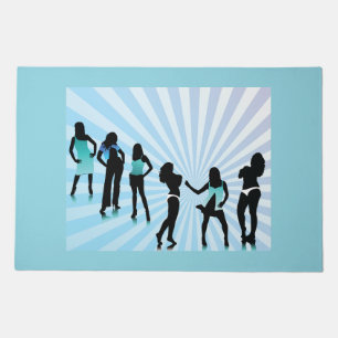 Stylish Women Silhouettes Teal Blue Fashion Doormat