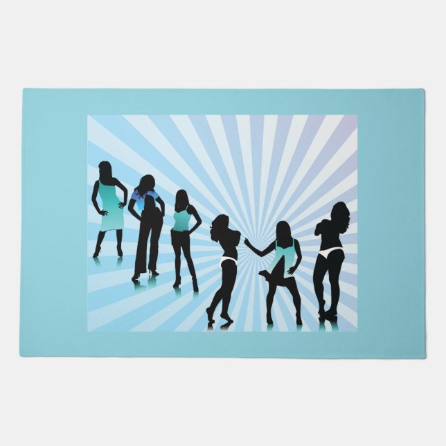 Stylish Women Silhouettes Teal Blue Fashion Doormat (Front)
