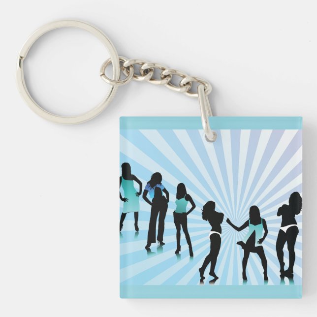Stylish Women Silhouettes Teal Blue Fashion Keychain (Front)