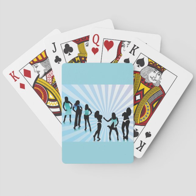 Stylish Women Silhouettes Teal Blue Fashion Poker Cards (Back)