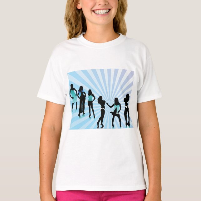 Stylish Women Silhouettes Teal Blue Fashion T-Shirt (Front)