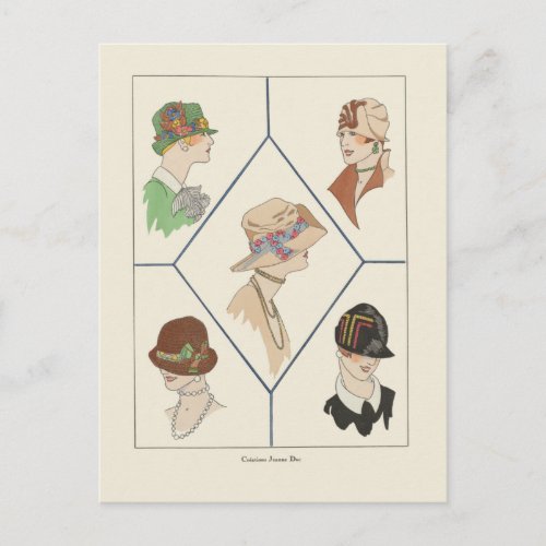 Stylish Womens Hats French Illustration Art Deco  Postcard