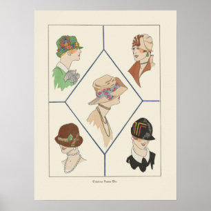 Stylish Women's Hats French Illustration Art Deco Poster