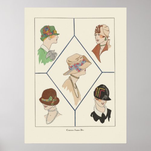 Stylish Womens Hats French Illustration Art Deco Poster