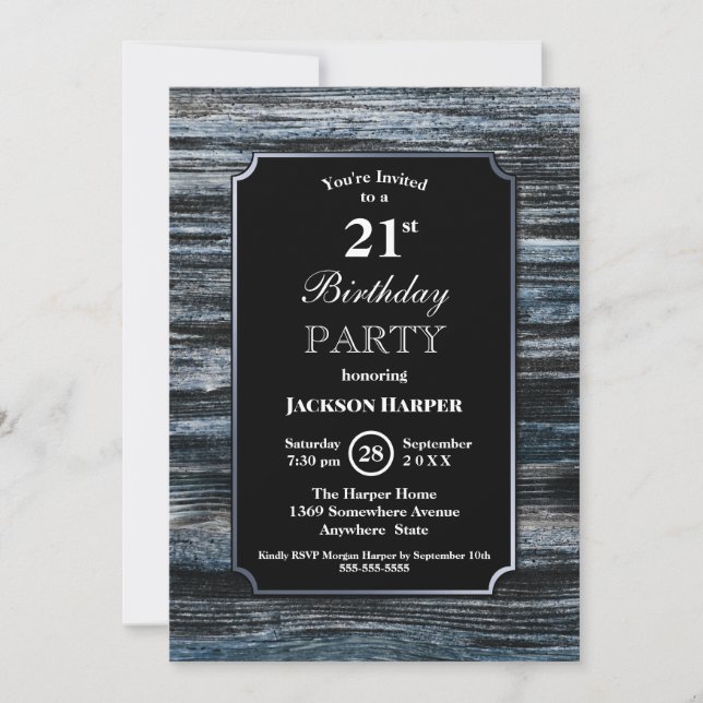 Stylish Wood 21st Birthday Party Invitation (Front)