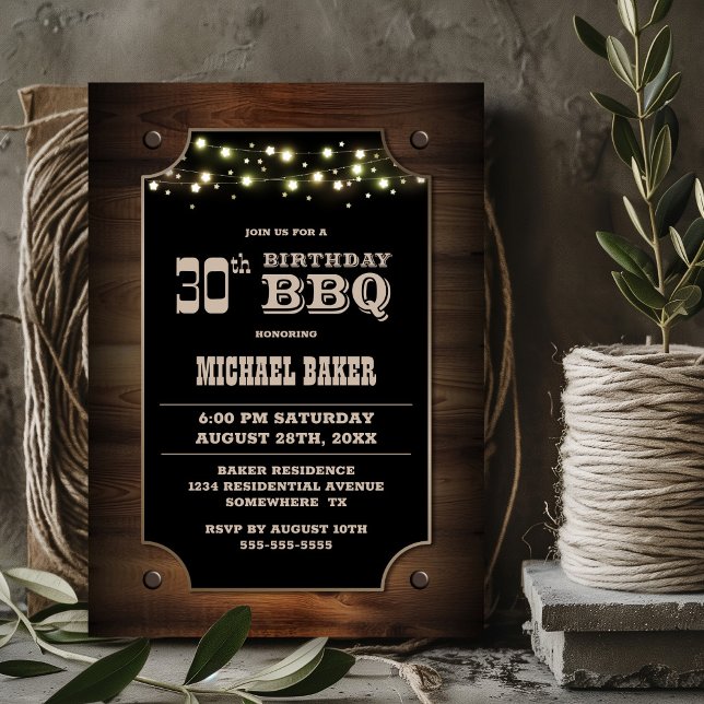 Stylish Wood 30th Birthday BBQ Invitation (Creator Uploaded)