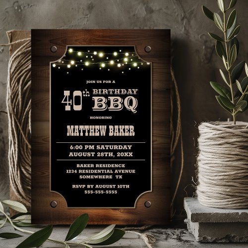 Stylish Wood 40th Birthday BBQ Invitation