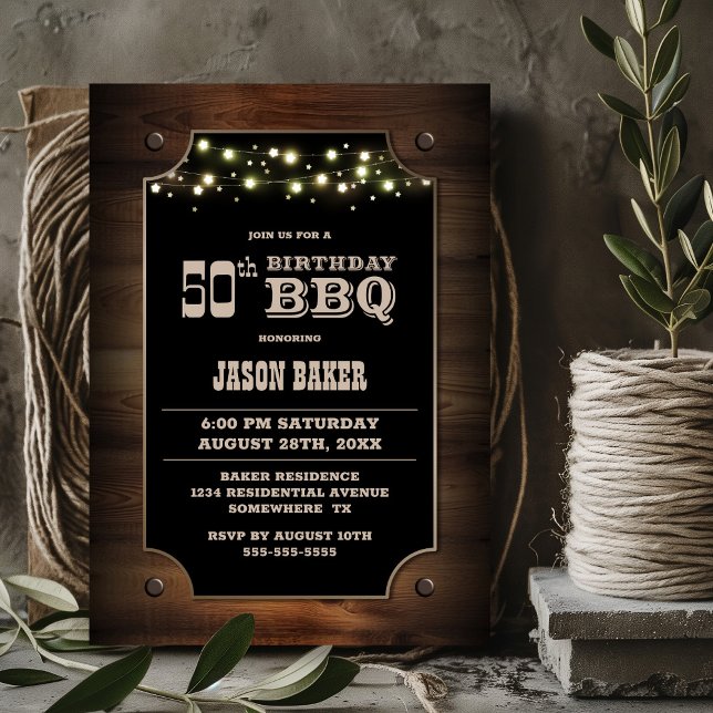 Stylish Wood 50th Birthday BBQ Invitation (Creator Uploaded)