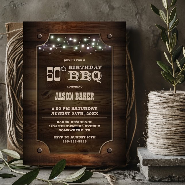 Stylish Wood 50th Birthday BBQ Invitation (Creator Uploaded)