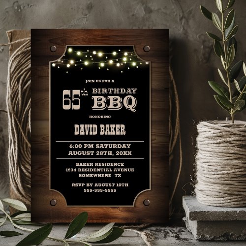 Stylish Wood 65th Birthday BBQ Invitation