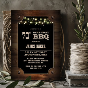 Stylish Wood 70th Birthday BBQ Invitation