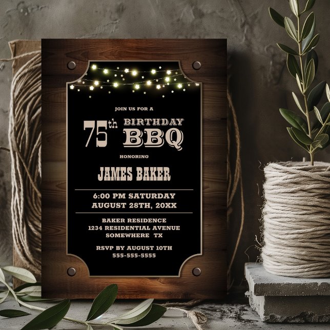 Stylish Wood 75th Birthday BBQ Invitation (Creator Uploaded)