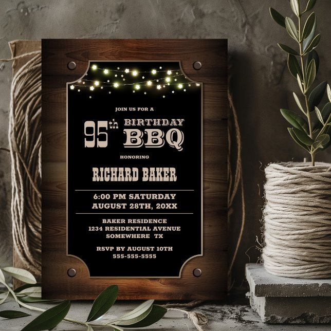 Stylish Wood 95th Birthday BBQ Invitation (Creator Uploaded)
