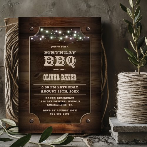Stylish Wood Birthday BBQ Invitation