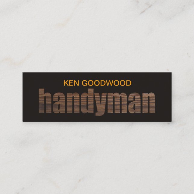 Stylish Wood Grain Handyman Signage Mini Business Card (Front)