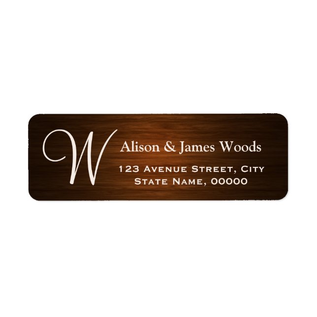 Stylish Wood Grain Look for Monogram Wedding Label (Front)