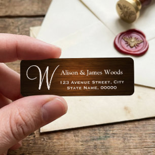 Stylish Wood Grain Look for Monogram Wedding Label