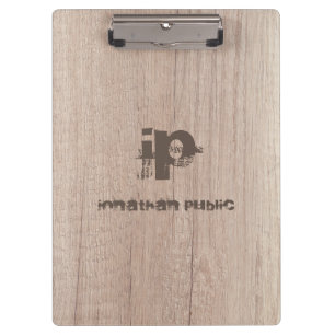 Stylish Wood Look Distressed Text Name Monogram Clipboard