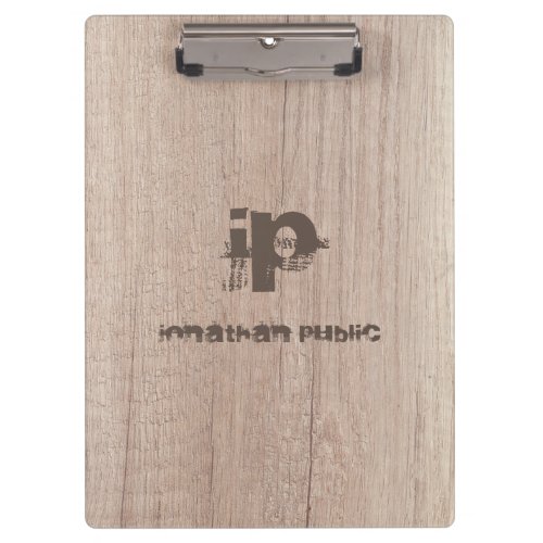 Stylish Wood Look Distressed Text Name Monogram Clipboard