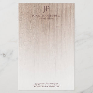 Stylish Wood Look Monogram Modern Template Stationery