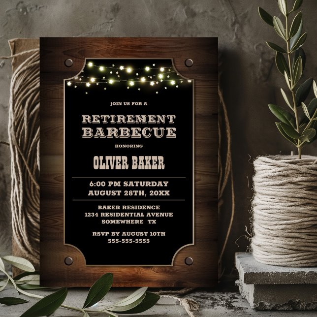 Stylish Wood Retirement Barbecue Invitation (Creator Uploaded)