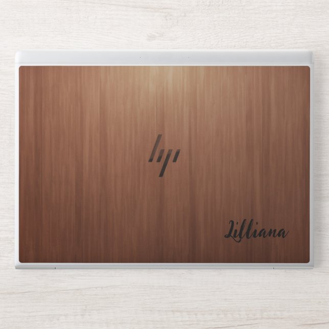 Stylish Wooden  Monogram | Modern Script HP Laptop Skin (Front)
