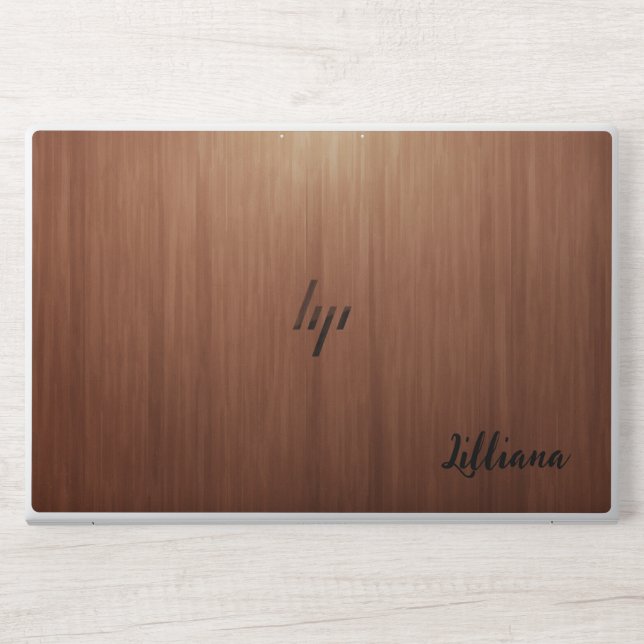 Stylish Wooden  Monogram | Modern Script HP Laptop Skin (Front)