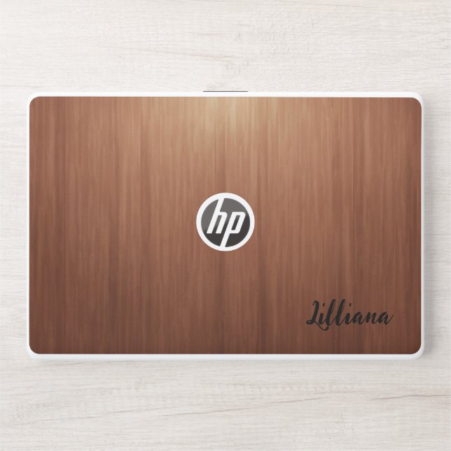 Stylish Wooden  Monogram | Modern Script HP Laptop Skin (Front)