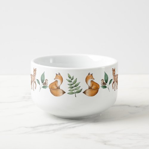 Stylish Woodland Animals Forest Greenery Designer Soup Mug