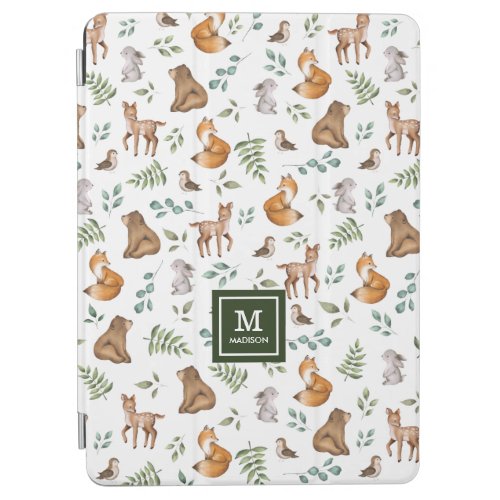 Stylish Woodland Animals Forest Greenery Monogram iPad Air Cover