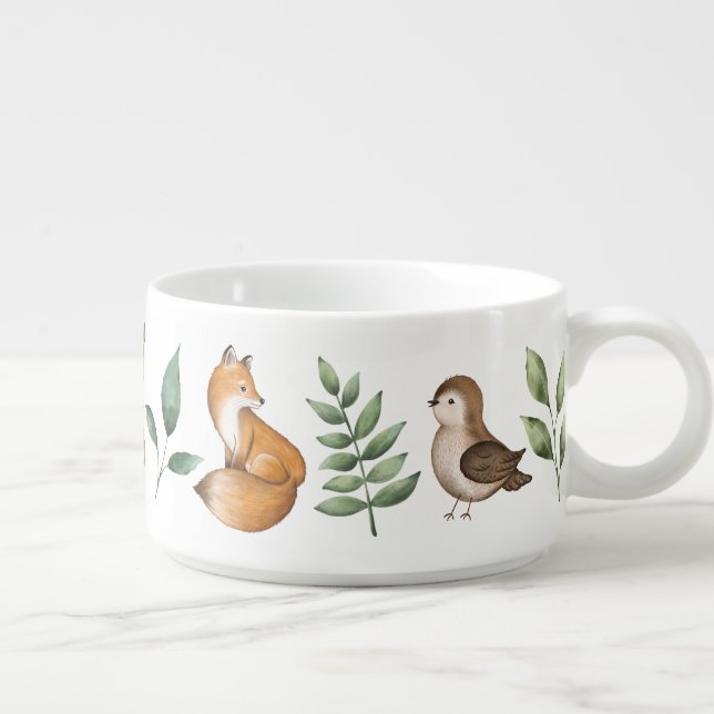 Stylish Woodland Animals Forest Leaf Pattern Bowl (Left)
