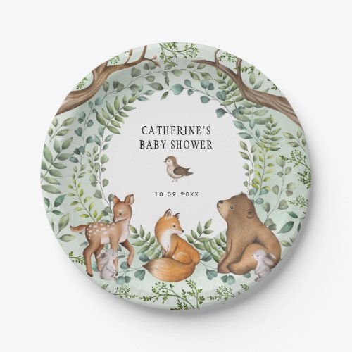 Stylish Woodland Forest Animals Baby Shower Favors Paper Plates