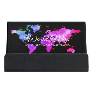 Stylish World Map Trip Globe Travel Agent Desk Business Card Holder