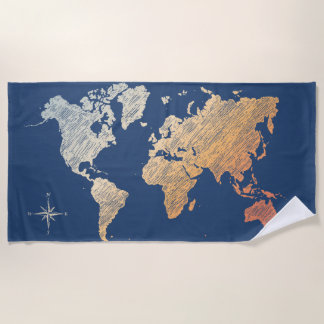 Stylish World Traveler (plus map, retro light) Beach Towel