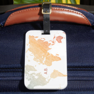 Stylish World Traveler (plus map, retro light) Luggage Tag