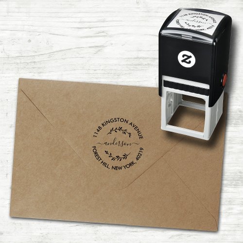 Stylish Wreath Custom Name  Address Self_inking Stamp