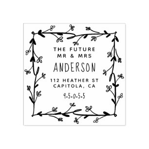 Stylish Wreath Future Mr & Mrs Return Address Rubber Stamp