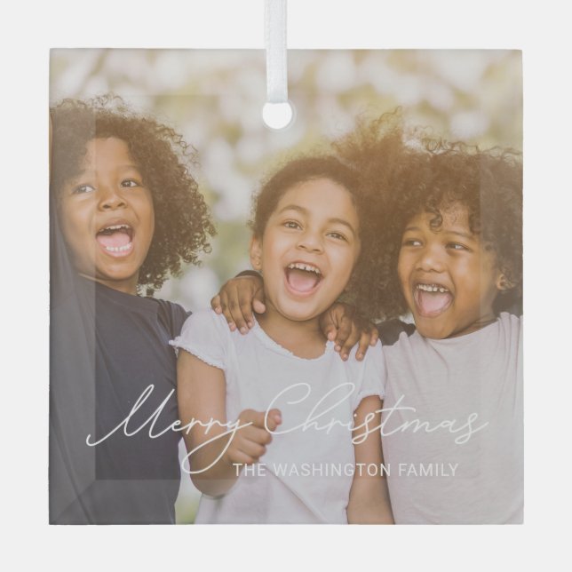 Stylish Writing Custom Photo Christmas Ornament (Front)