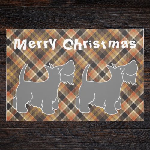 Stylish Xmas scottish tartan baby terrier brown  Doormat