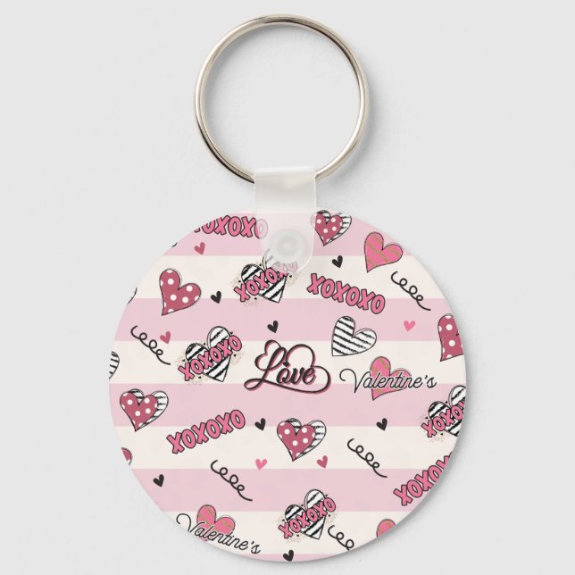 Stylish XOXO Valentine's Day Patterned   Keychain (Front)
