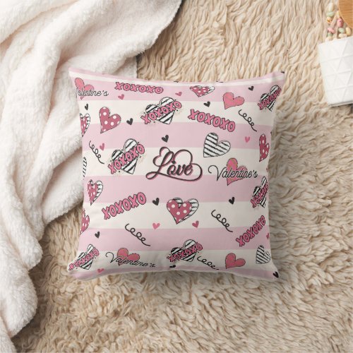 Stylish XOXO Valentines Day Patterned   Throw Pillow