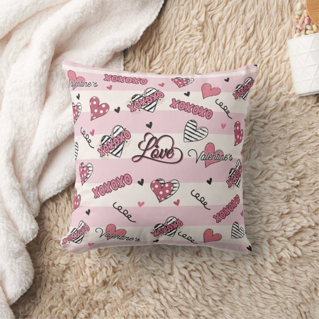 Stylish XOXO Valentine's Day Patterned   Throw Pillow (Blanket)