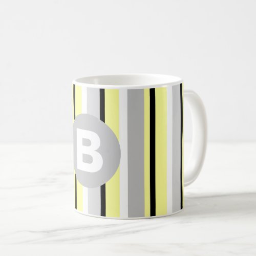 Stylish Yellow and Grey Striped Monogram Coffee Mug