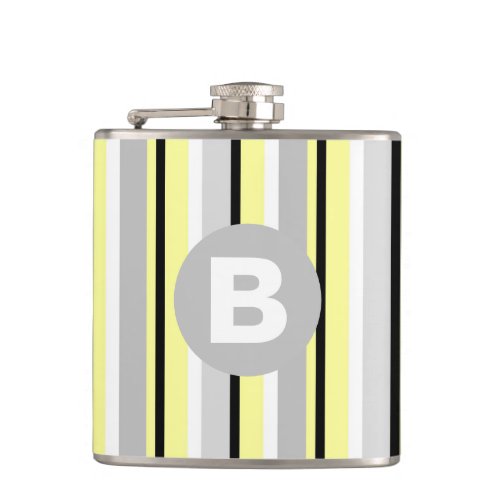 Stylish Yellow and Grey Striped Monogram Flask