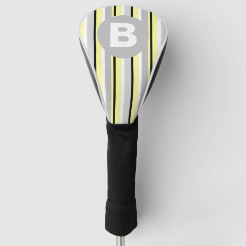 Stylish Yellow and Grey Striped Monogram Golf Head Cover